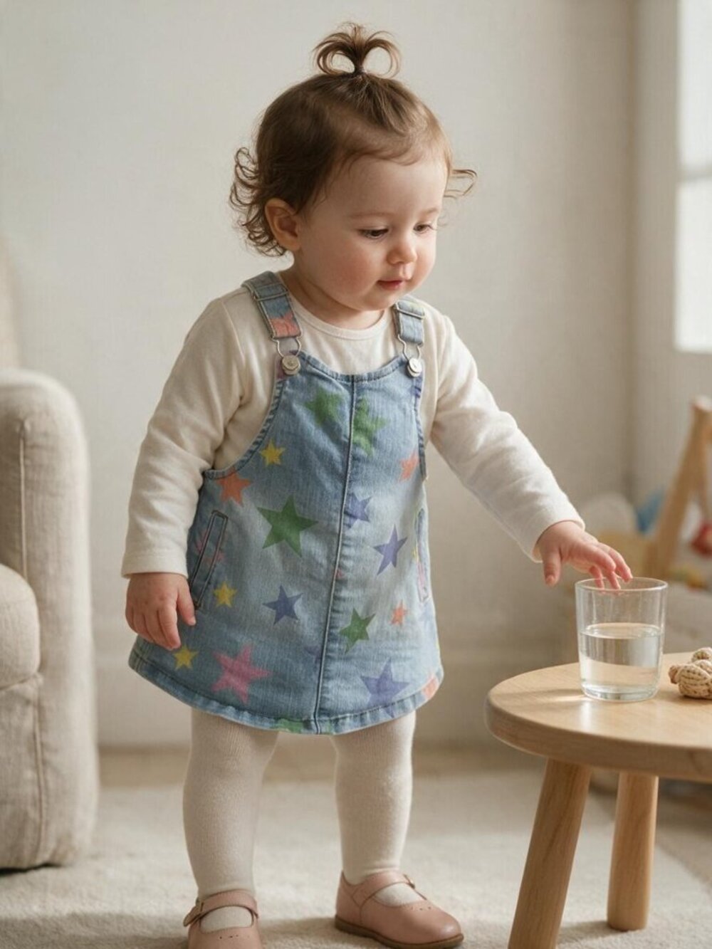 Wonder Nation Denim Overall Dress with Colourful Stars 12 Months